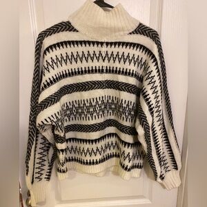 LOFT Black and Cream Patterned Turtleneck Sweater